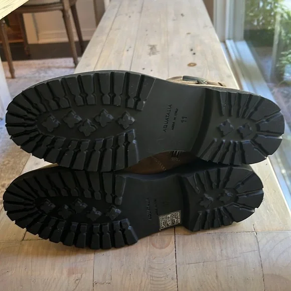 Aquatalia Mayra Weatherproof Lace Up Suede Ankle Lug Lace Up Moto Boots Size 11 - Picture 9 of 13